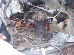 EV engine compartment after engine removal from the right